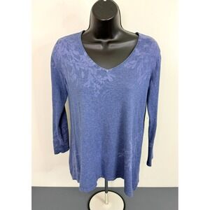 Pure Jill Women's Silk Blend V-Neck Long Sleeve Top Blue Petite XS